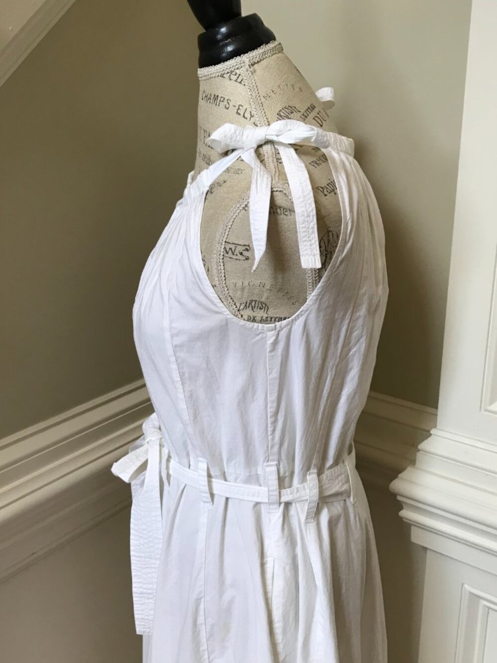 Julia Amory Cryder Midi Dress Womens Small White Sleeveless Cotton Poplin Tie - Picture 9 of 11